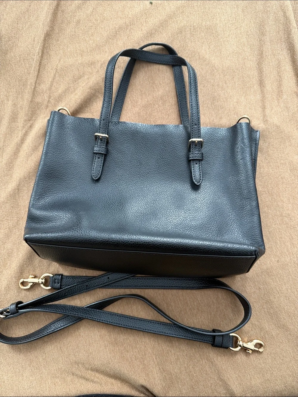 Coach Black Pebble Leather Tote with Gold Hardware and Removable Strap